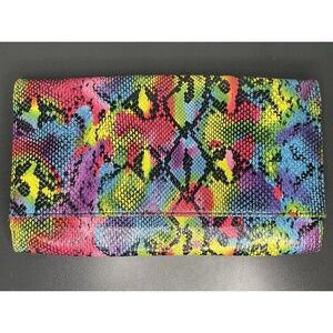 Womens Clutch Multi Rainbow Colored Snake Patterned